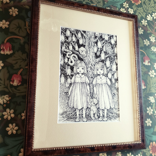 原画 “鈴のなる樹” ペン画 額装済み イラスト Ayumi Noda 野田 歩 通販