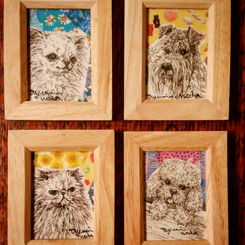 冬の新作『Persian cat』和紙ペン画にリバティプリント