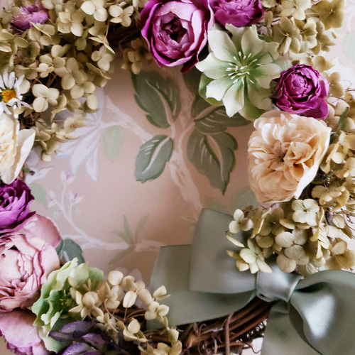 薔薇と紫陽花とクリスマスローズのリース size M ***オーガニック