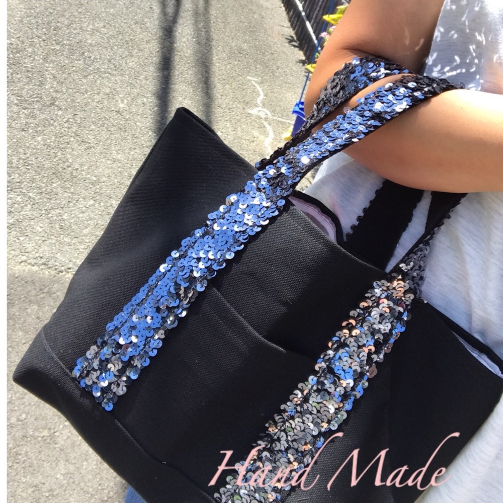 オーダー☆*。トートバッグ☆*。スパンコールブラック～Sサイズ～