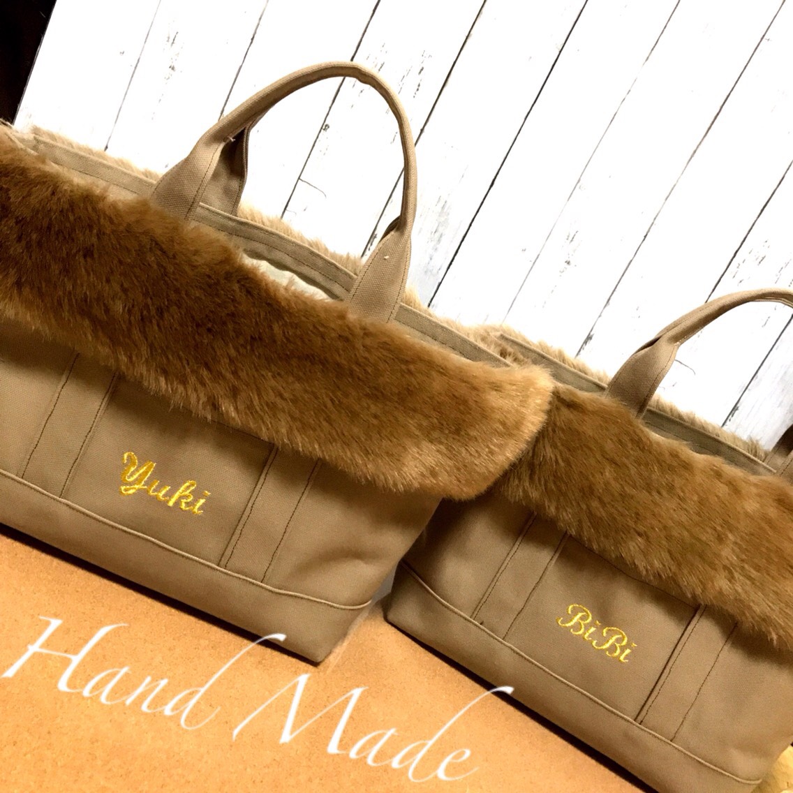 オーダー☆*。ファーバッグベージュ～Mサイズ～