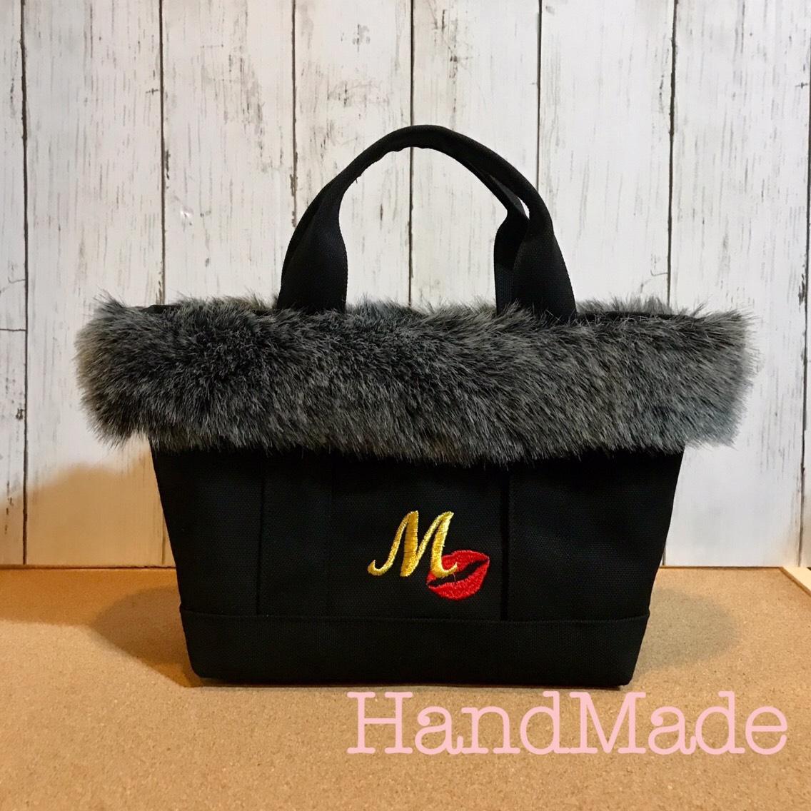 オーダー☆*。帆布 ファーバッグ ブラック～Sサイズ～