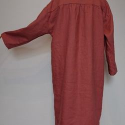 100％国産リネンの秋色スタンドカラー長袖チュニック(ピンク)ワンピース 8枚目の画像