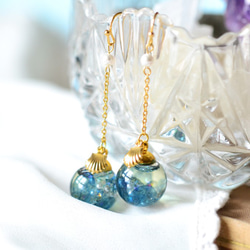 藍海。耳上的浮游花 紫陽花 流動玻璃球 耳環 第8張的照片