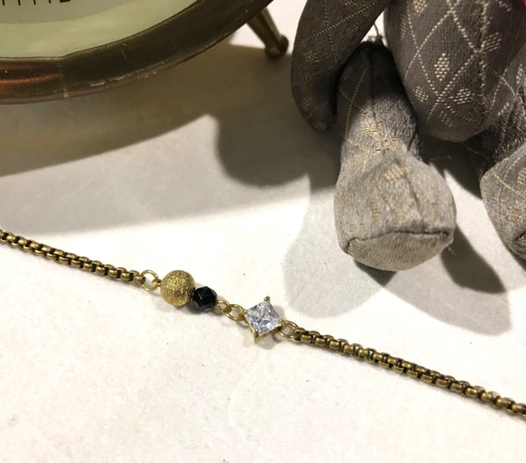 黑瑪瑙鑽砂珠鋯石銅手鍊 第4張的照片