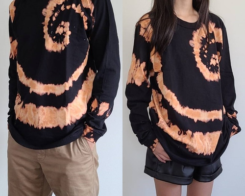 STONE  ブリーチ加工 タイダイ ロンT スウェット L 希少 ブリーチ加工 タイダイ 長袖Tシャツ L～XLサイズ Tシャツ soror 通販