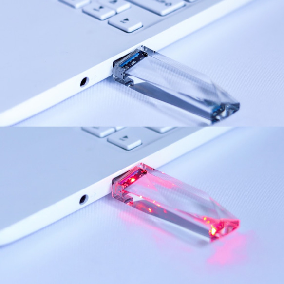発光透明USBメモリ(32,64,128GB)luminous transparent USB memory stick 2枚目の画像