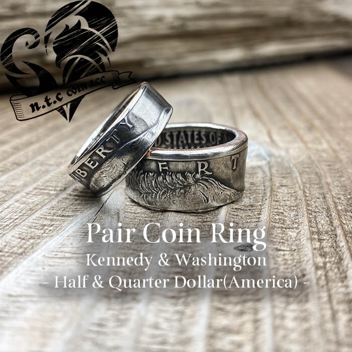 ペアコインリング Half & Quarter Dollar -Kennedy & Washington-(受注制作)