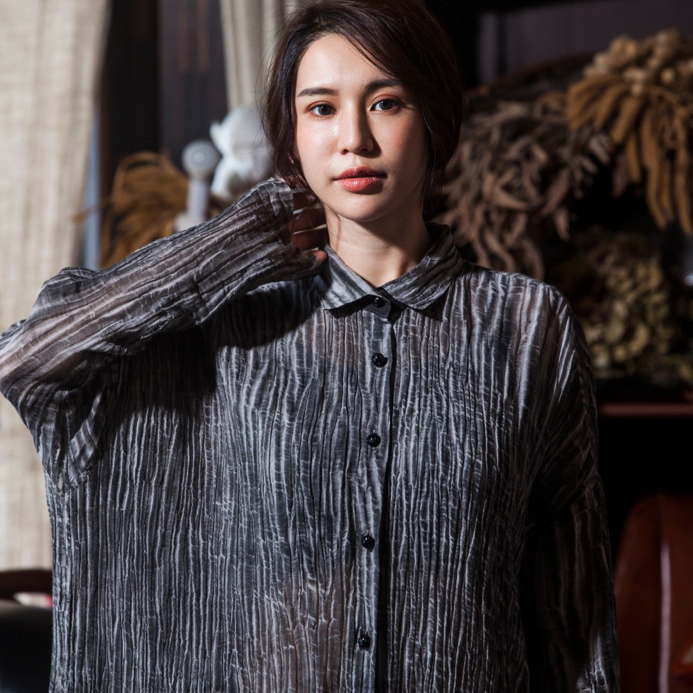 麻100％PLANT FIBER長袖ロングシャツOP_CD010