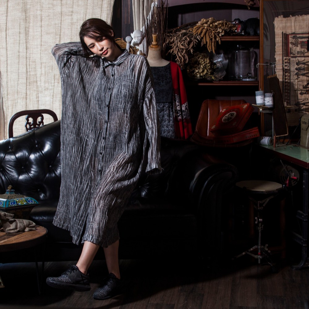 麻100％PLANT FIBER長袖ロングシャツOP_CD010