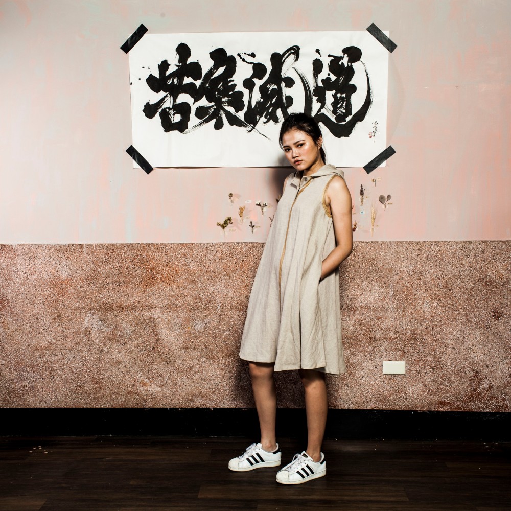 100％リネン純粋なリネン原色プラン/フード付きノースリーブ傘OP_BD002