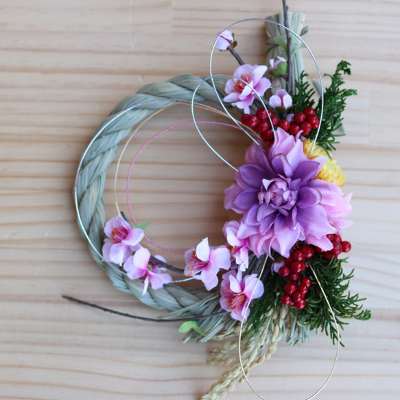 特別価格】しめ縄#4ダリア②ピンクお正月しめ縄リースしめ飾り