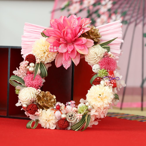 優しいピンクのドライフラワーリース リース MOOI -dried flower