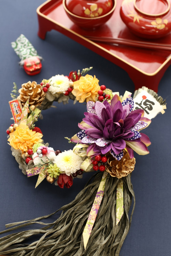 2021年お正月飾り♪Newタイプのしめ縄「紫苑」紫 お正月 お年賀に  