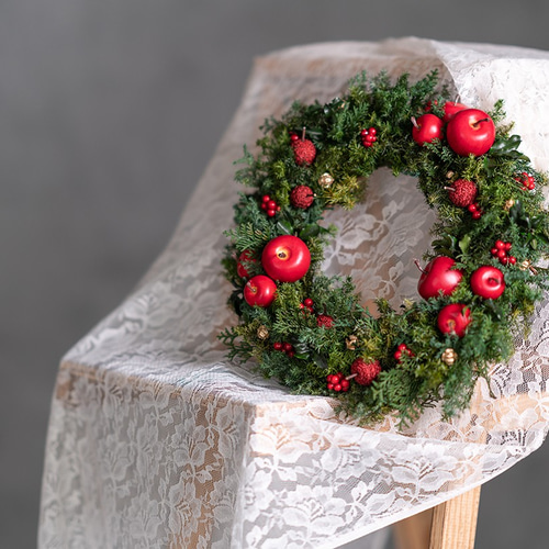 新作☆クリスマスリ－ス 真っ赤なリンゴが主役のリース32㎝【ラポ－ム