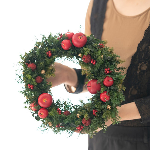 新作☆クリスマスリ－ス 真っ赤なリンゴが主役のリース32㎝【ラポ－ム