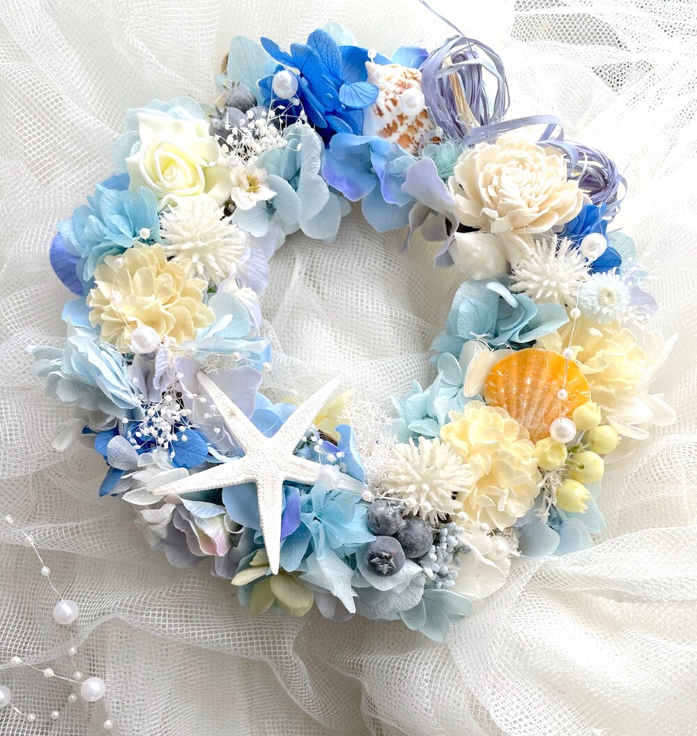 新色追加！ フラワーリース サマーリース 三日月 ハンドメイド 造花