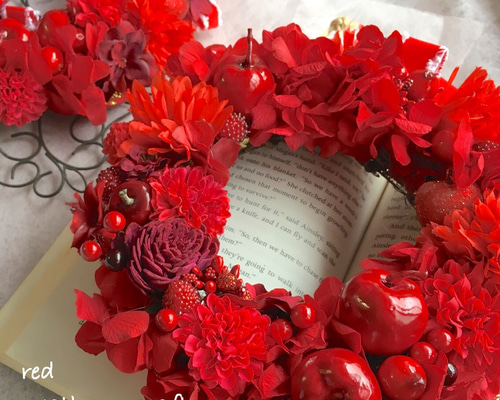 プリザーブドフラワーリース♡赤いジニアとマーガレット fit=scale-down,w=1200