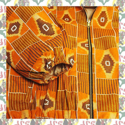 (L) アフリカンプリント生地を使った　フルジップ　フード付きジャケット　（男女兼用） アフリカ布　アフリカ生地 5枚目の画像