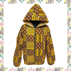 (L) アフリカンプリント生地を使った　フルジップ　フード付きジャケット　（男女兼用） アフリカ布　アフリカ生地 1枚目の画像