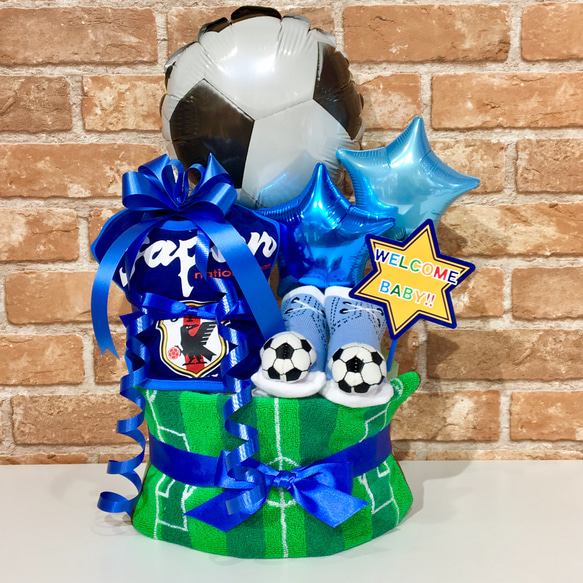 おむつケーキ サッカー オムツケーキ 男の子　出産祝い バルーンギフト