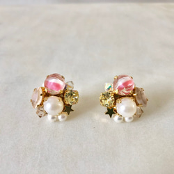 ◆イヤリング対応◆star bijou -pink givre- 星の輝くビジューアクセサリー ピンク×パール 2枚目の画像