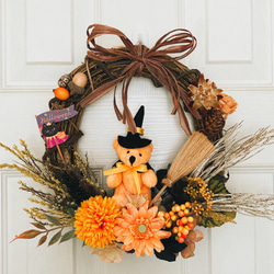 ハロウィンベアの収穫祭リース　happy Halloween ハロウィン飾り　玄関　ドア飾り　壁飾り　 1枚目の画像