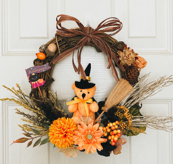 ハロウィンベアの収穫祭リース happy Halloween ハロウィン飾り 玄関