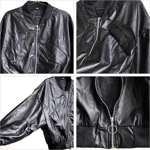 MA-1風フェイクレザーシングルライダースジャケット ジャケット MA-1風フェイクレザーシングルライダースジャケット ジャケット