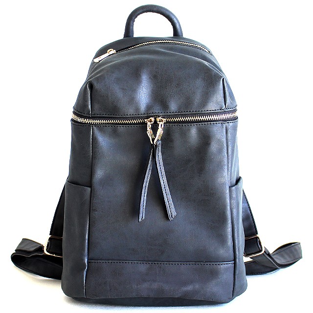 バレル型スムースフェイクレザーリュック