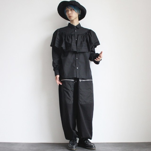 【 】ノッチ襟 プリーツのフリルヘム シャツドレス ラッフルカラー風プリーツフリル付きドレスシャツ シャツ albino
