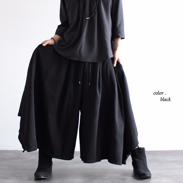 黒 スカート風ワイドパンツ プリーツ入り 0729-1-01.jpg