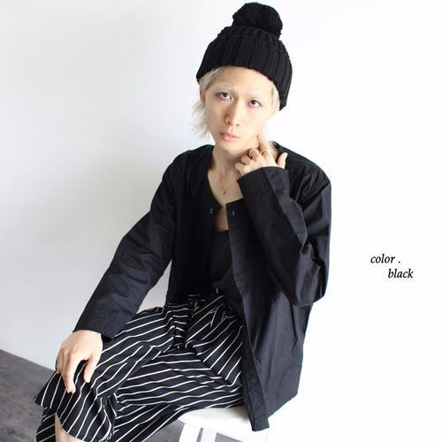 カットオフ×ワッシャー加工ノーカラーシャツ シャツ albino 通販