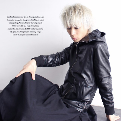 スタンドネック×フーディーレザージャケット ジャケット albino スタンドネック×フーディーレザージャケット ジャケット albino