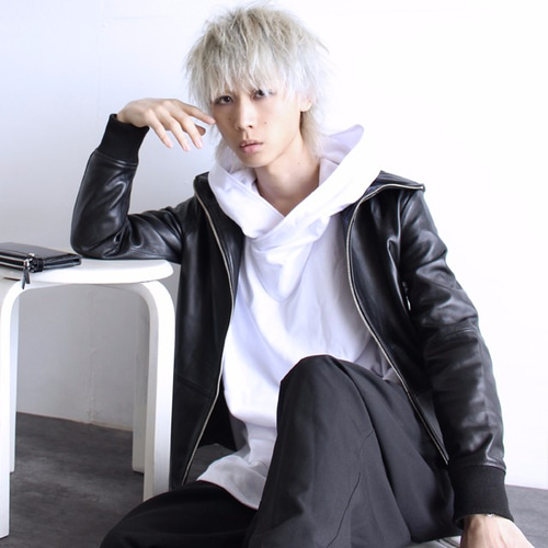 スタンドネック×フーディーレザージャケット ジャケット albino