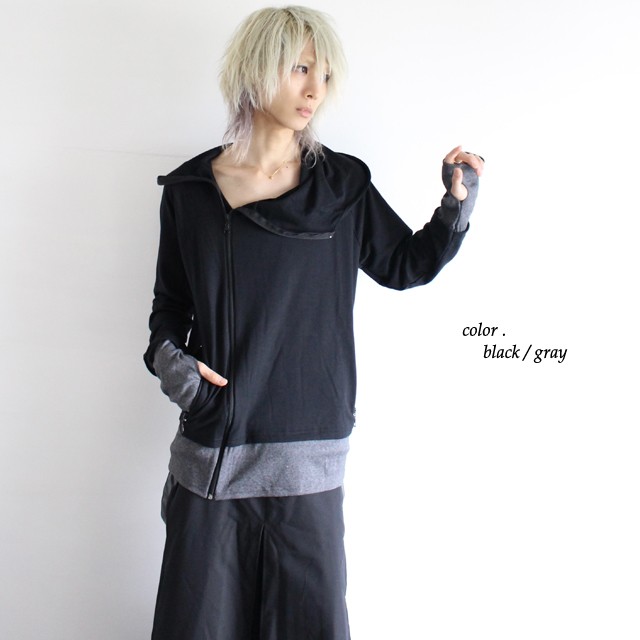 重ね着風バイカラーライダースパーカー