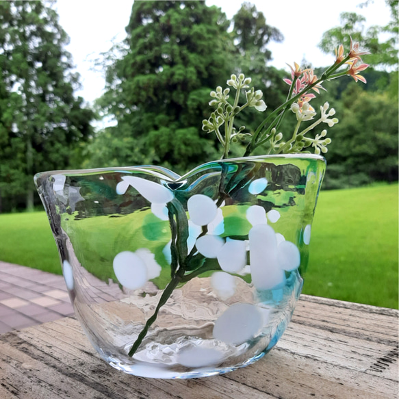 ガラスの蚊取り線香立て＊蚊遣　花器　水色✕白　 手作り一点物　爽やか 5枚目の画像