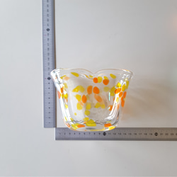 ガラスの蚊取り線香立て＊蚊遣　花器　オレンジ✕黄色　 手作り一点物　鮮やか　ポップ 6枚目の画像