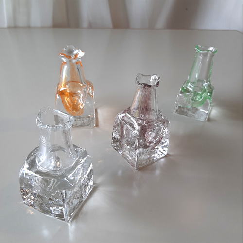 キューブ 一輪挿し オレンジ 吹きガラス 一輪挿し・花瓶・花器