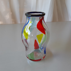 カラフル レトロポップな花瓶 吹きガラス 一点物 一輪挿し・花瓶・花器