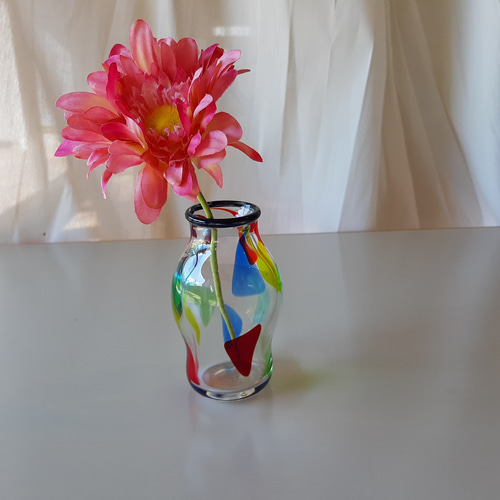 カラフル レトロポップな花瓶 吹きガラス 一点物 一輪挿し・花瓶・花器