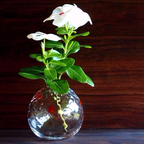 ガラス ドットの一輪挿し［ピンク］ 吹きガラス 一輪挿し・花瓶