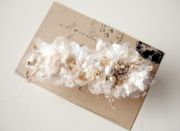 バレッタ【tulle & cotton pearl】 1枚目の画像