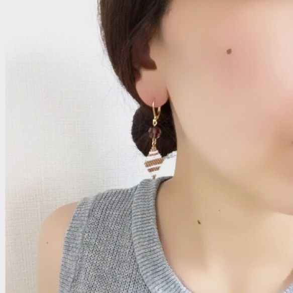 【2 pattern】autumn color**brown/ブリックステッチピアス 5枚目の画像