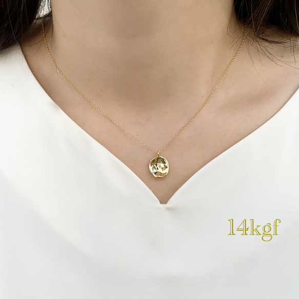 【国内発送】14KGF* Hollywood ゴールド コイン ネックレス 14kgf コインネックレス 14kゴールドフィルド コイン 波打ち