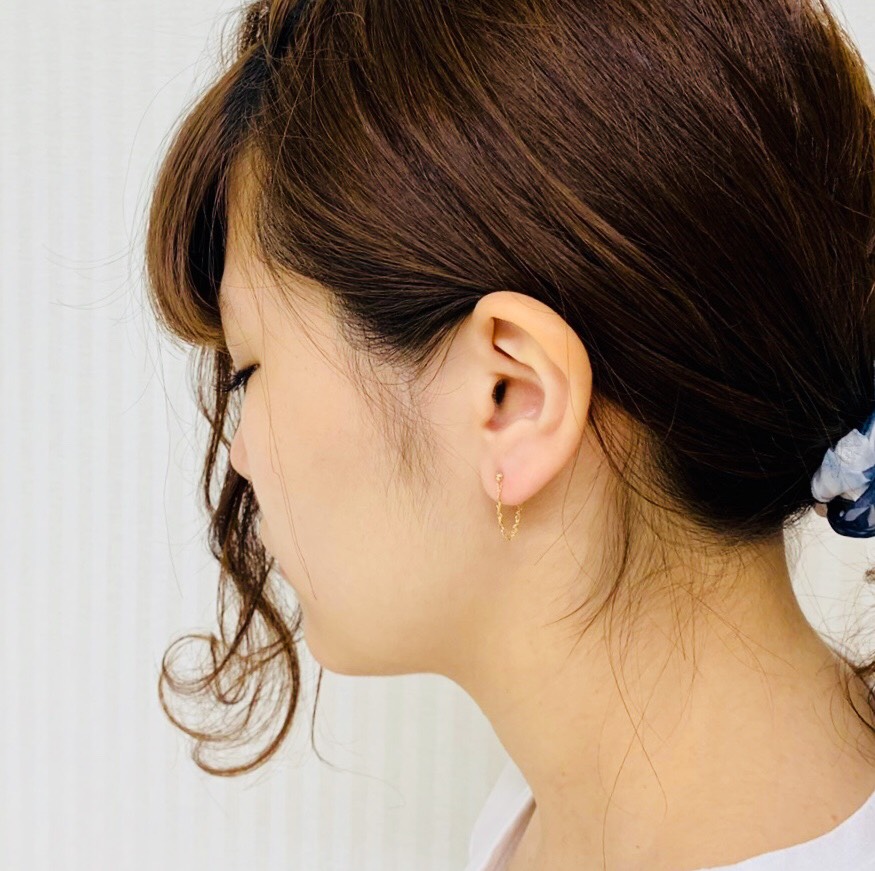 〈K18〉チェーンフープピアス