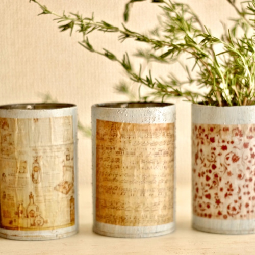 鉢にもペン立てにも！リメイク缶☆レトロラベル 一輪挿し・花瓶・花器