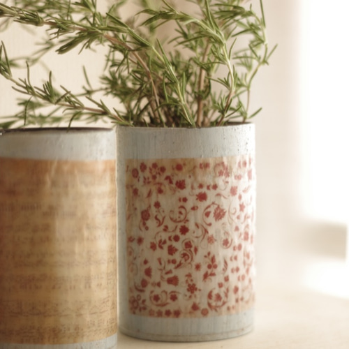 鉢にもペン立てにも！リメイク缶☆レトロラベル 一輪挿し・花瓶・花器