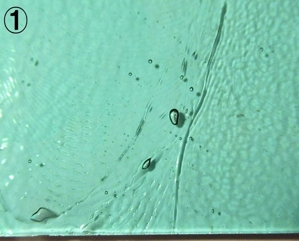 ブルズアイ　フュージング用板ガラス197　グリーン系・クリア　2種2枚 5枚目の画像