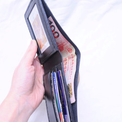 [3短いクリップフォトカードビット - ブラックレザー]良い縫製素材パッケージ無料レタリング手作りバッグ財布財布短い財布のカップ 3枚目の画像